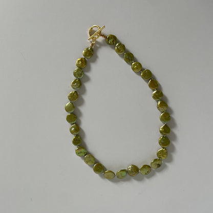 Green Coin Pearl Necklace