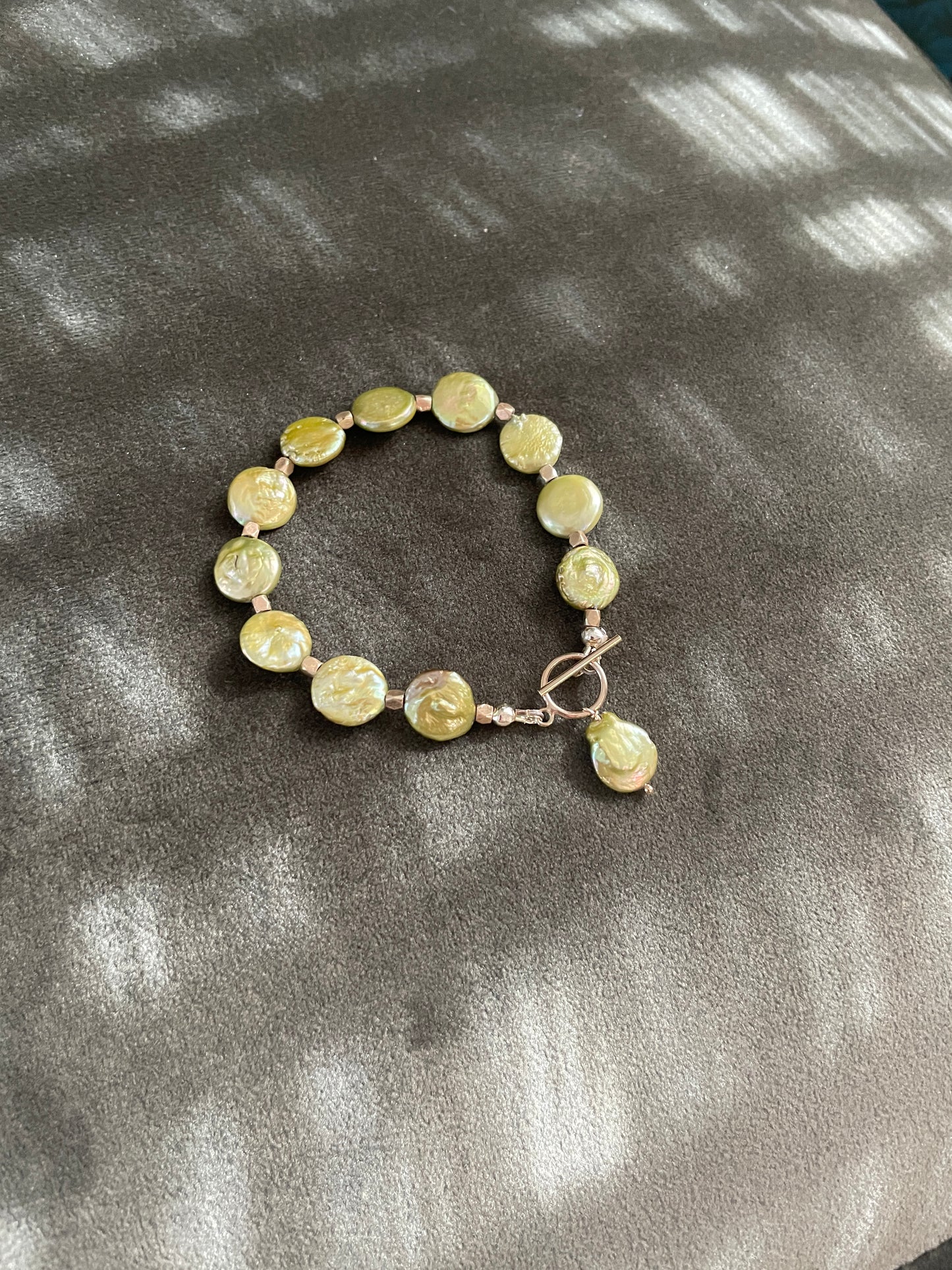 Green Pearl Bracelet with Charm