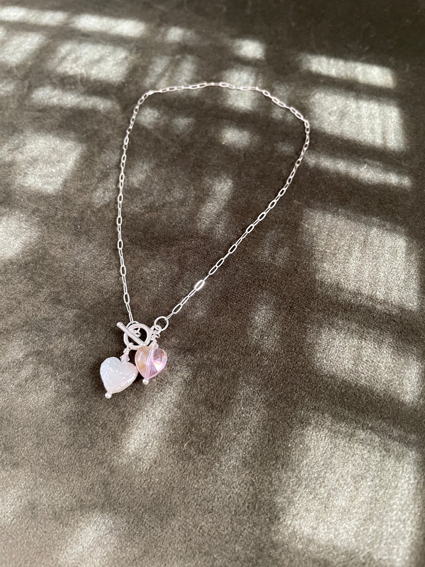 The Madi Necklace - Dainty Chain with Pearl Heart Charms