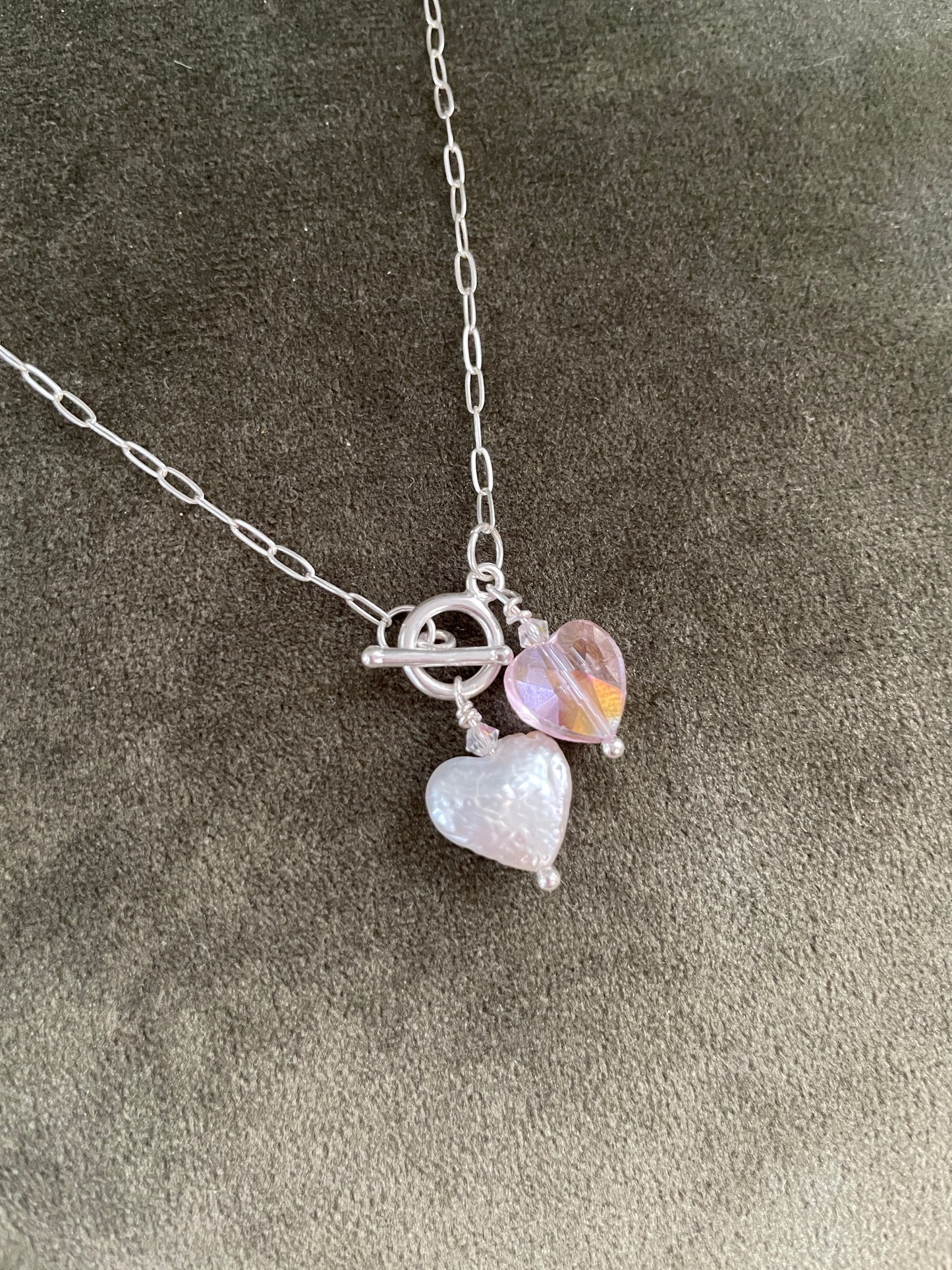The Madi Necklace - Dainty Chain with Pearl Heart Charms