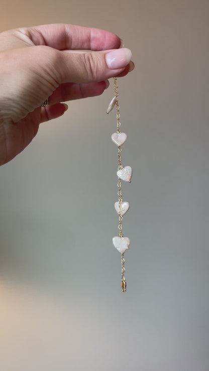 Dainty Gold Heart Chain Bracelet with Pearls Charms